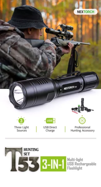 NEXTORCH T53 Rechargeable Red/Green/White 3-in-1 Hunting Flashlight Kit