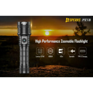 SPERAS PZ18 Rechargeable Zoomable Flashlight - 1600 Lumens, 420 Metres