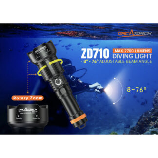 OrcaTorch ZD710 Zoomable Diving Light - 2700 Lumens,  150 Metres Diving Depth