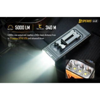 SPERAS U2 Rechargeable Flashlight/Bike Light with Power Bank Function - 5000 Lumens, 340 Metres