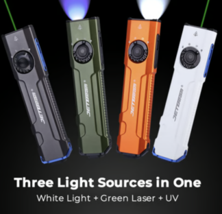 JETBeam E26-UV KUNAI Rechargeable Pocket Flashlight with 365nm UV and 5mW Green Laser - 2000 Lumens