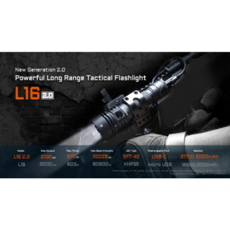 AceBeam L16 2.0 Rechargeable Compact Tactical Flashlight - 2100 Lumens, 670 Metres