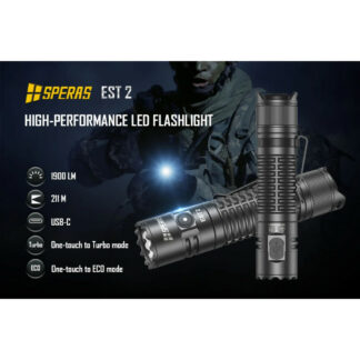 SPERAS EST2 Compact Rechargeable Flashlight - 1900 Lumens, 211 Metres